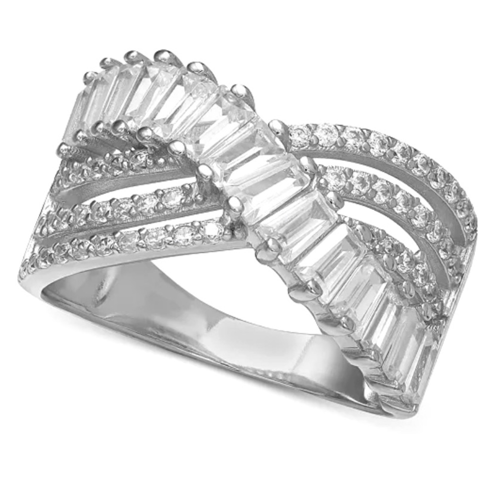 Ring Triple row baguette & Pave crossove